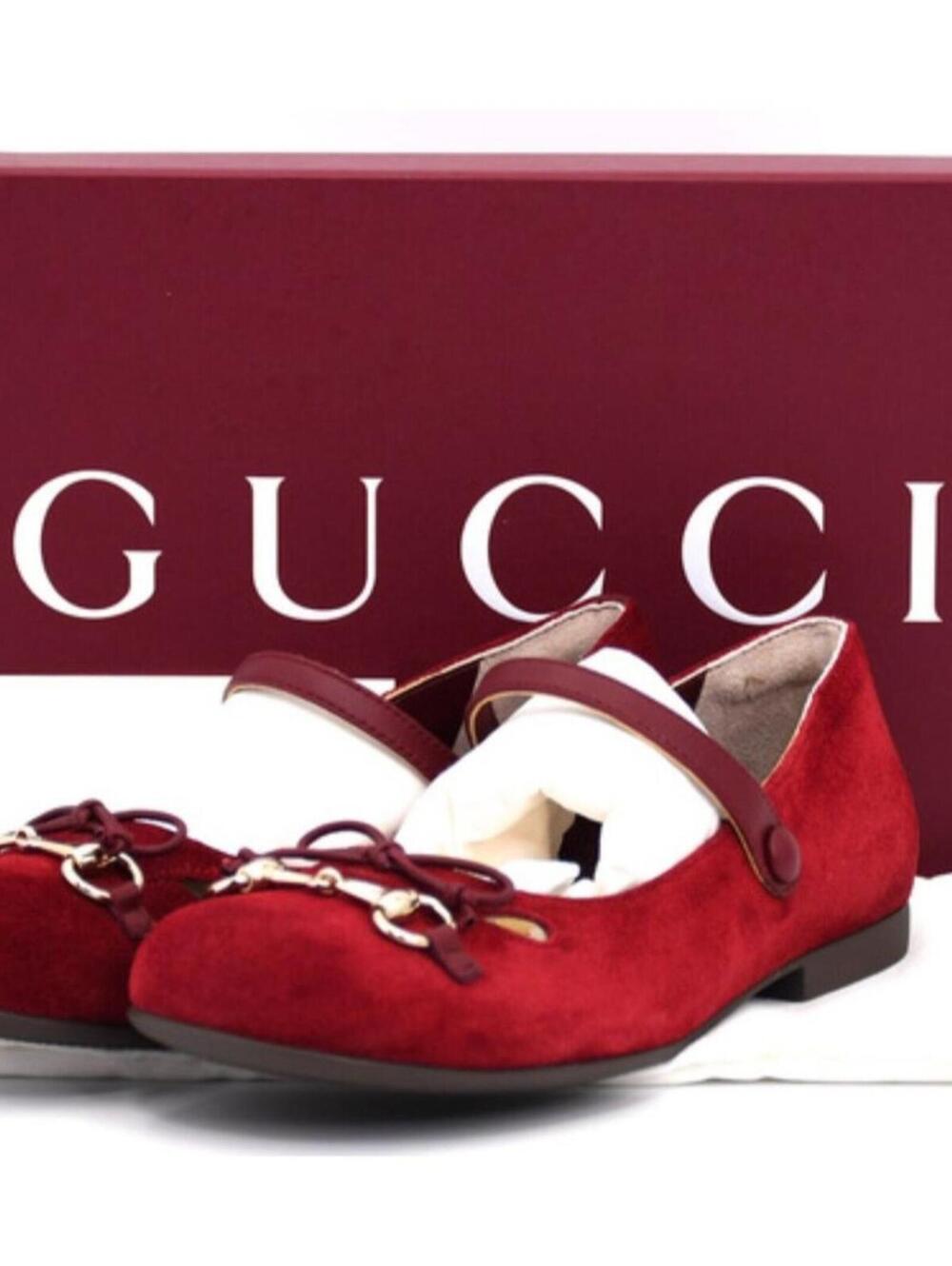 Gucci Girl’s Size 33 Red Suede Ballet Flats Shoes Mary Janes Horsebit NWT Box